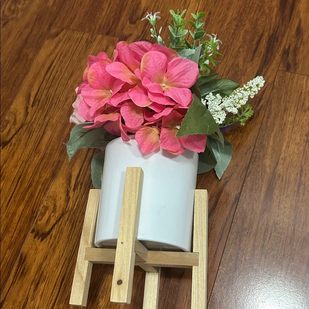 Purple Artificial Flower Arrangement in Modern Pot